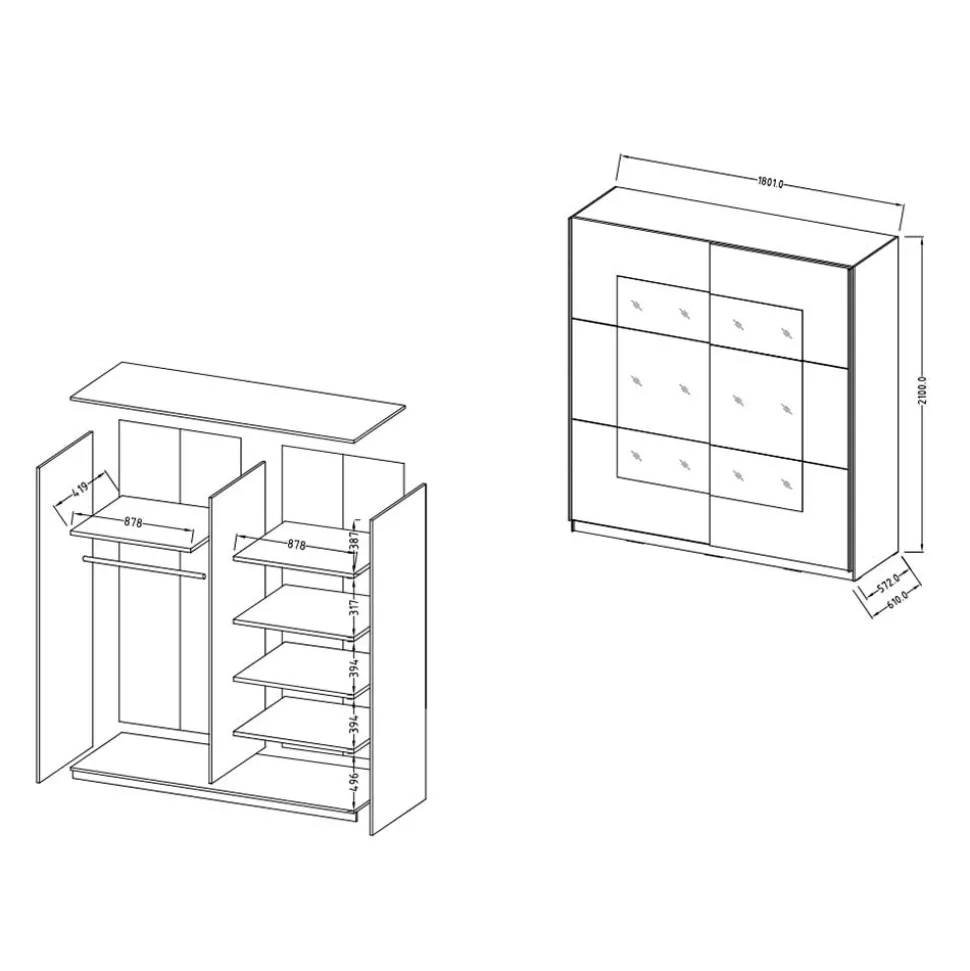 180 cm Schwebetuerenschrank Mezzo