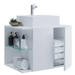Badezimmer Schrank weiß Pseidoca