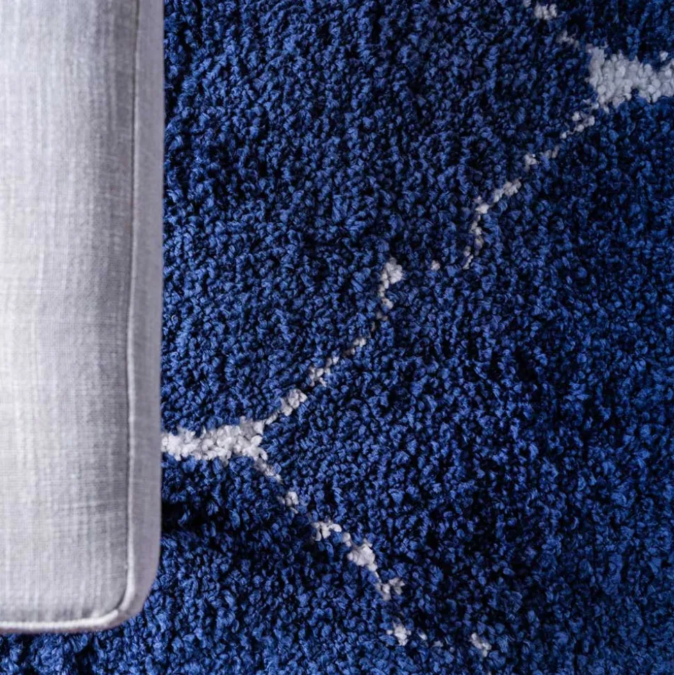 Blauer Langflor Teppich Russell