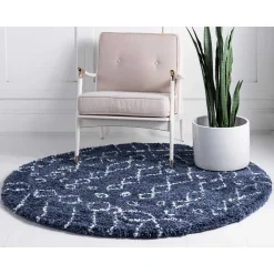 Blauer Shaggy Teppich Vulin