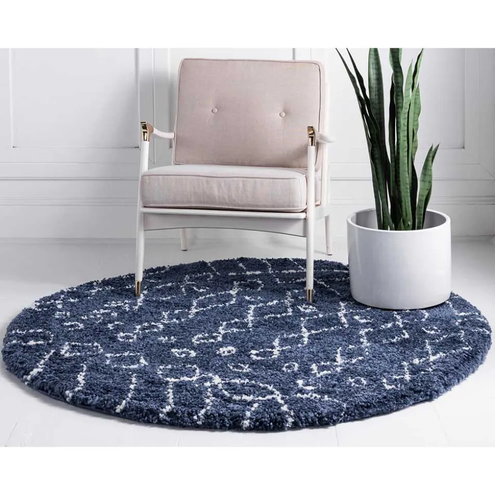 Blauer Shaggy Teppich Vulin