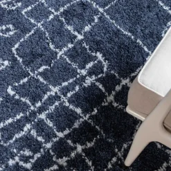 Blauer Shaggy Teppich Vulin