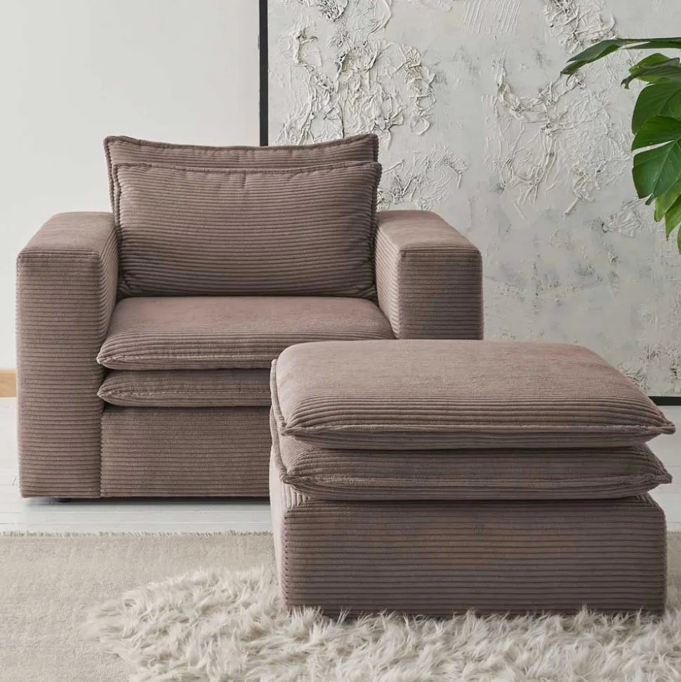Cord Sessel und Hocker Mejan