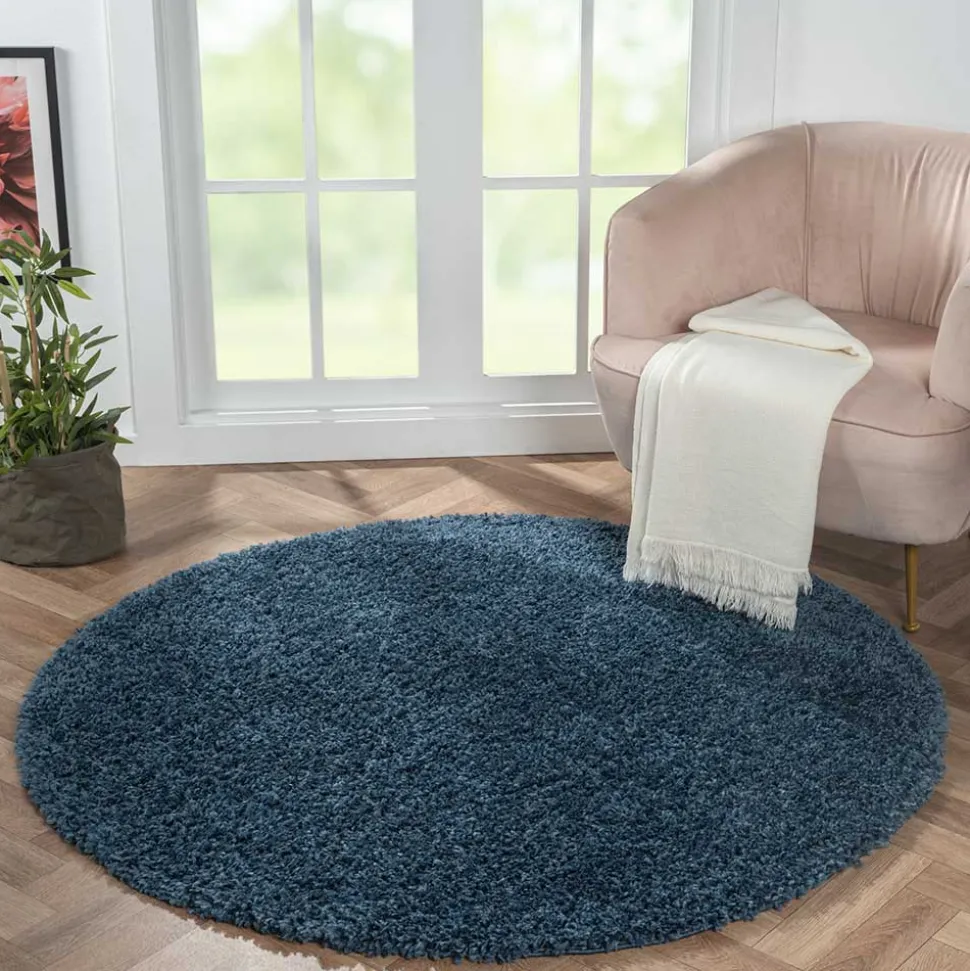 Dunkelblauer Shaggy Teppich Albert