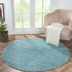 Hellblauer Hochflor Teppich Kairawan