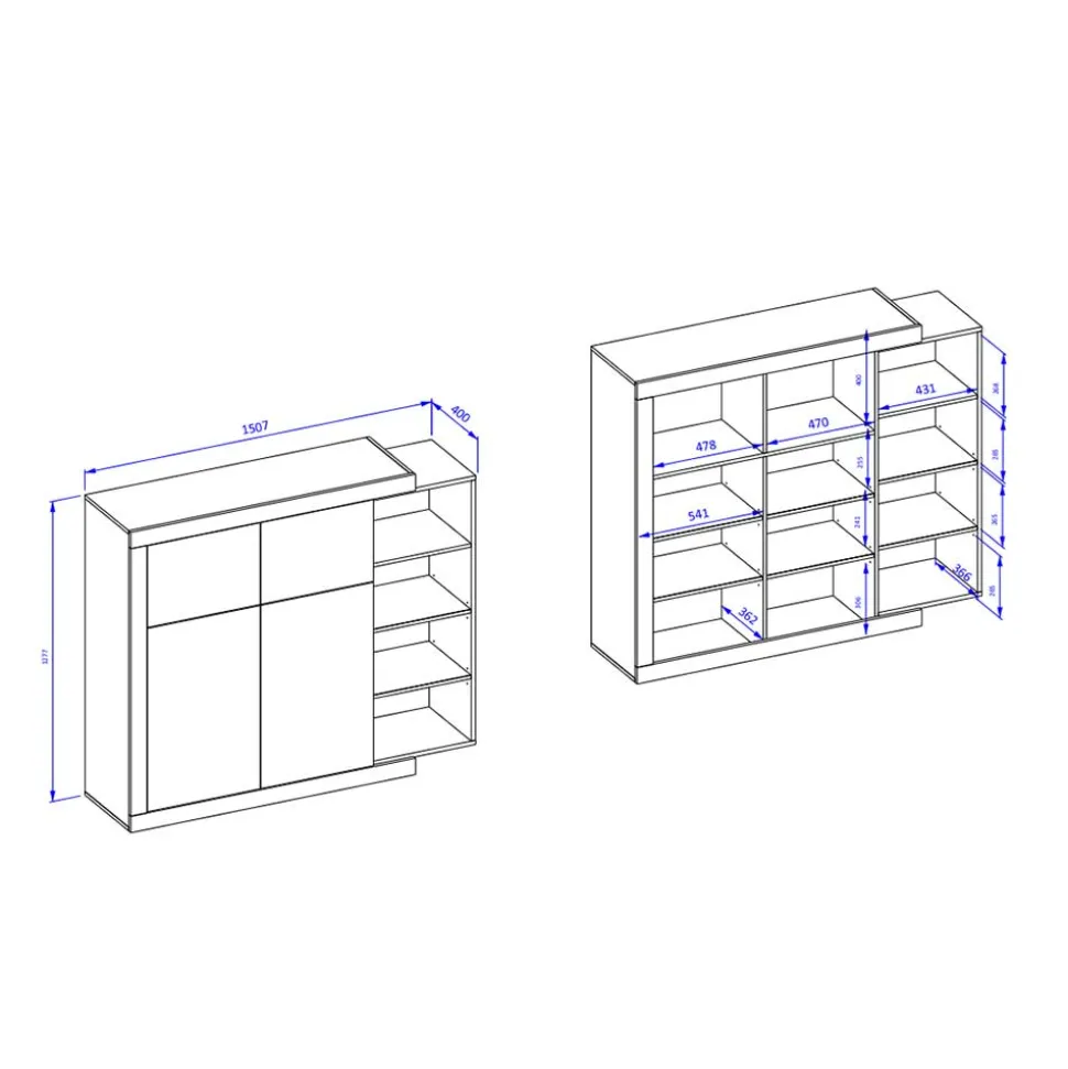 Highboard mit offenen Fächern Prismo