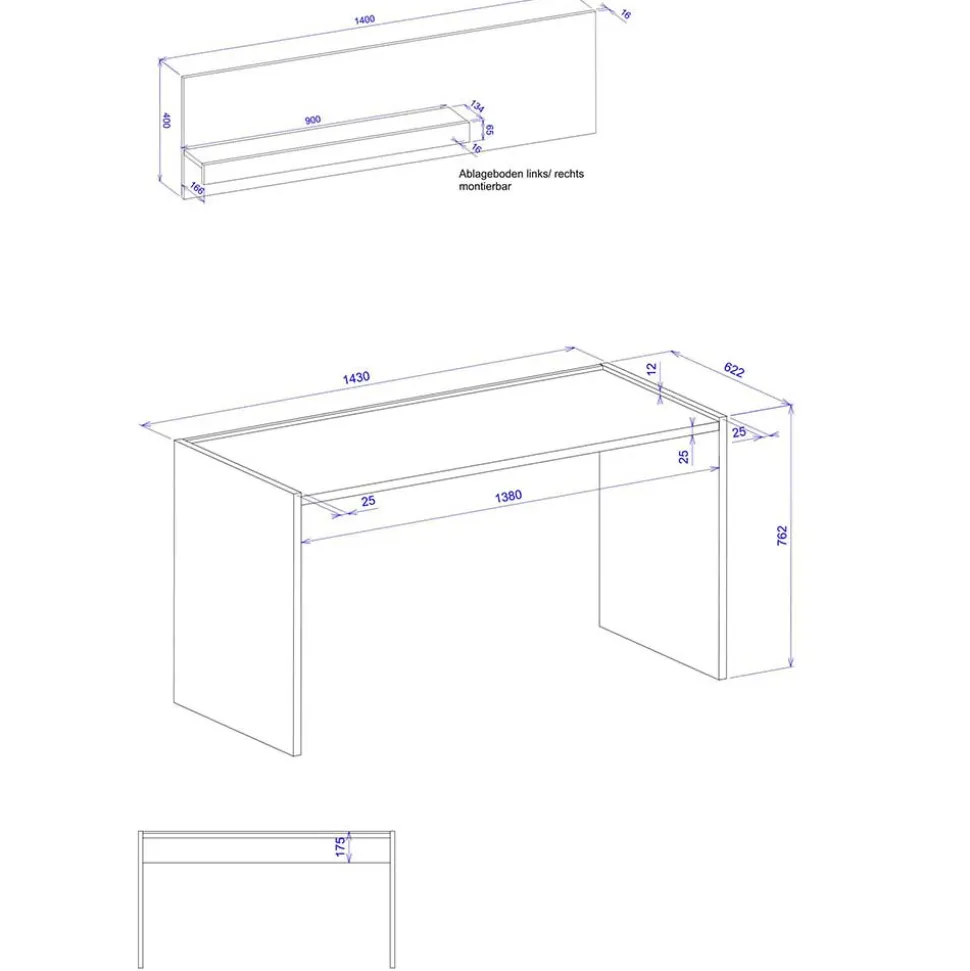 Schreibtisch mit Wandboard Rascian
