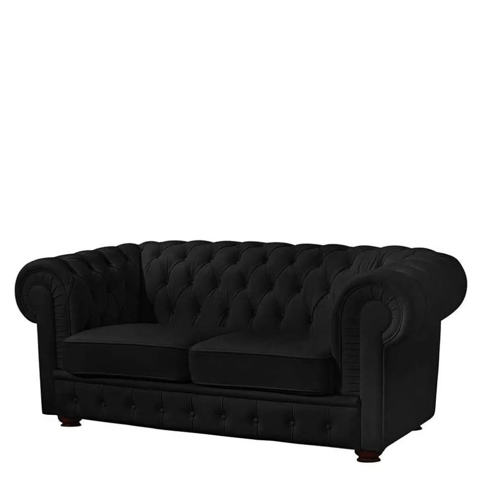 Schwarzes Chesterfield Ledersofa Vinzenzo
