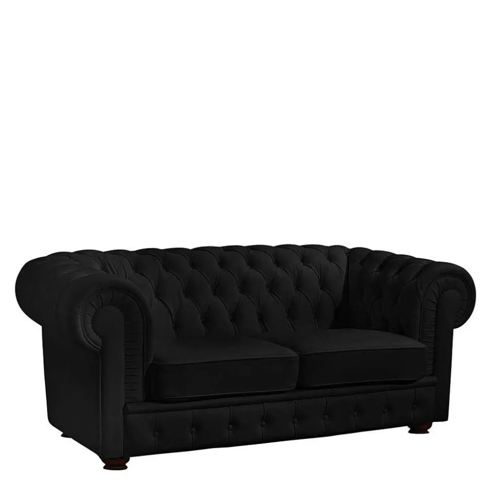 Schwarzes Chesterfield Ledersofa Vinzenzo