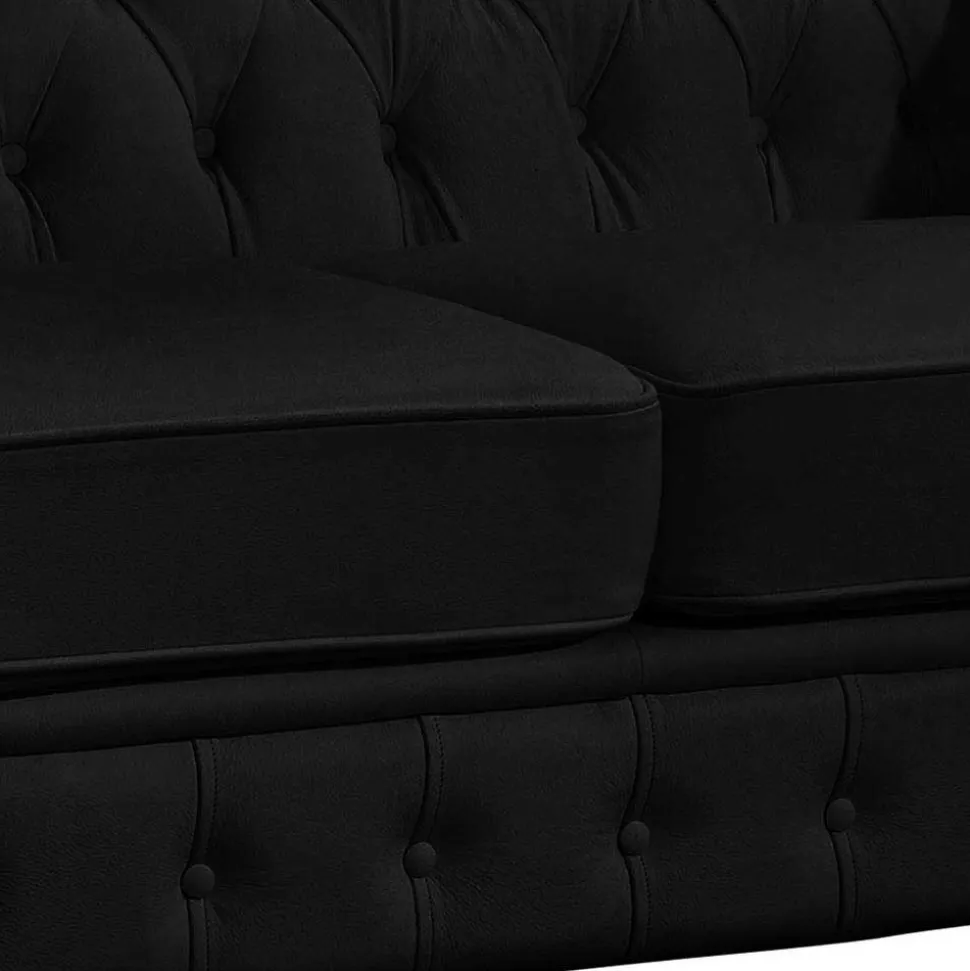 Schwarzes Chesterfield Ledersofa Vinzenzo