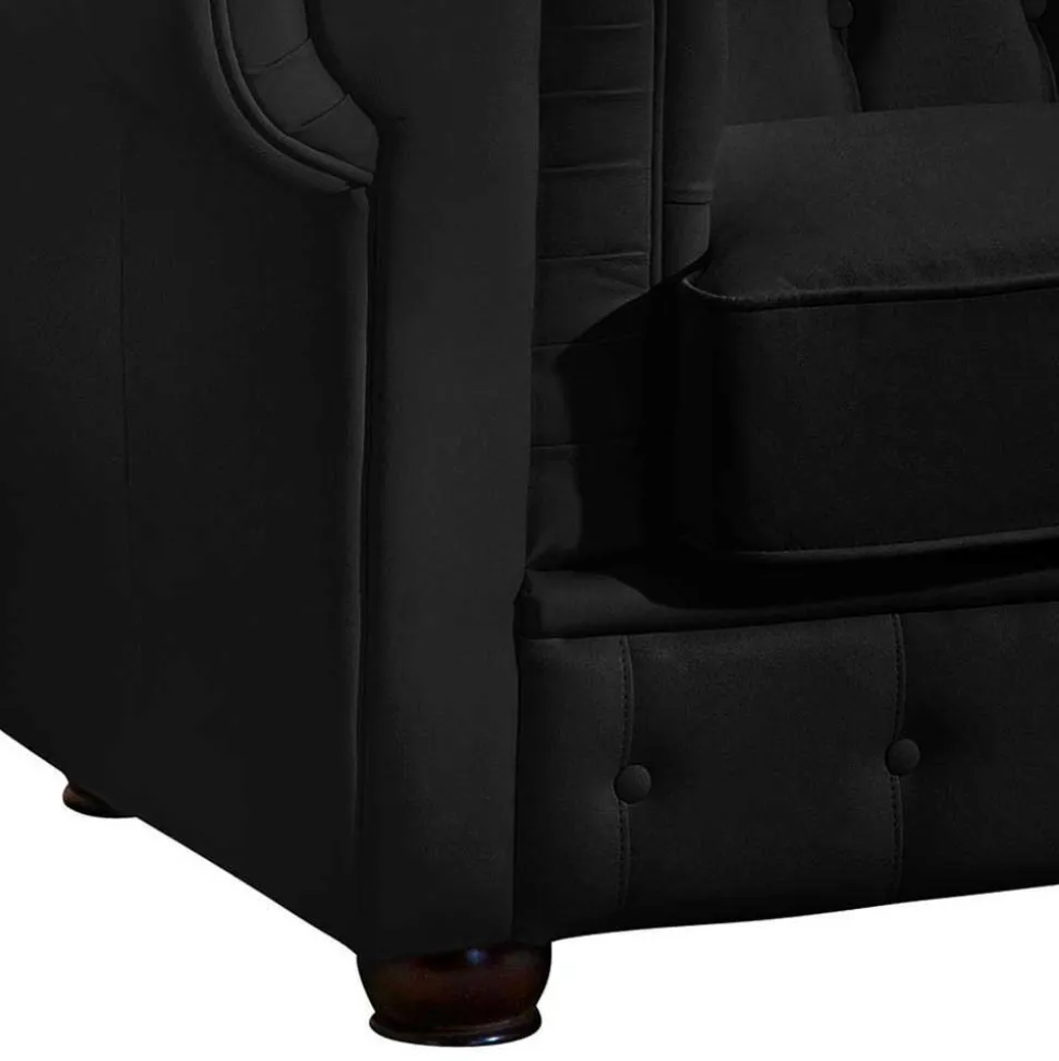 Schwarzes Chesterfield Ledersofa Vinzenzo