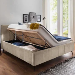 Velours Polsterbett Beige Sonna