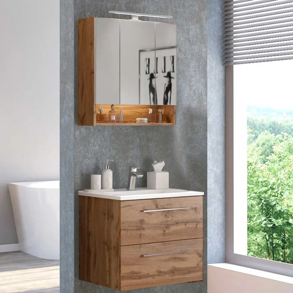 Waschtisch und LED Spiegelschrank Dolveran
